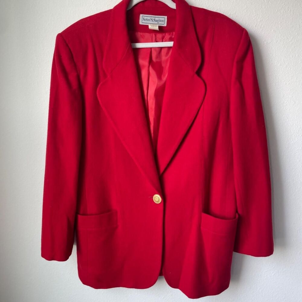 Vintage 90s Norton McNaughton 100% Virgin Wool Red Blazer Coat 16